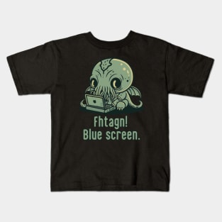 Chibi Cthulhu Programmer - Blue Screen Kids T-Shirt